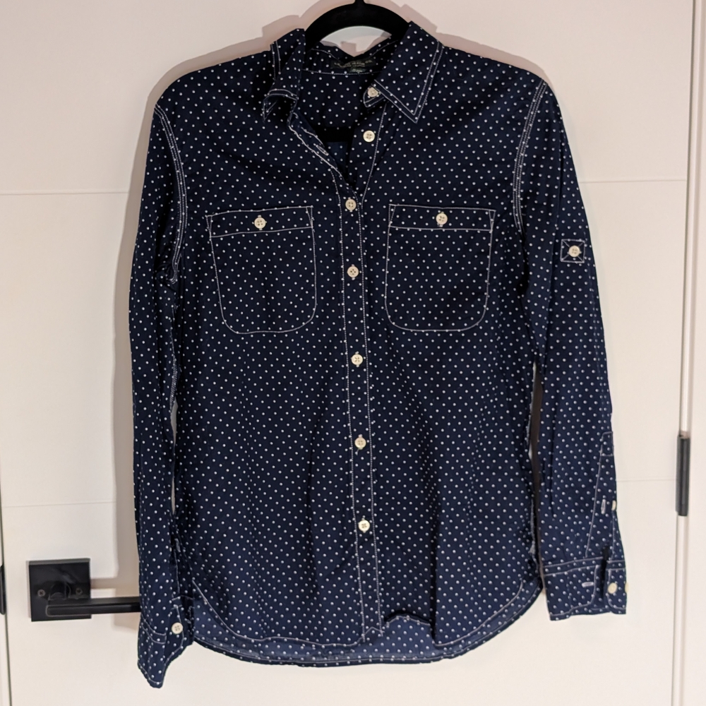Lauren Ralph Lauren Navy Polka Dot Cotton Shirt | Size Small